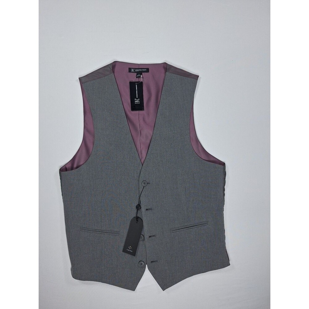 INC Men Purple Grey Pattern Tuxedo Vest  Small Slim Fit Wedding Fashion  Stretch